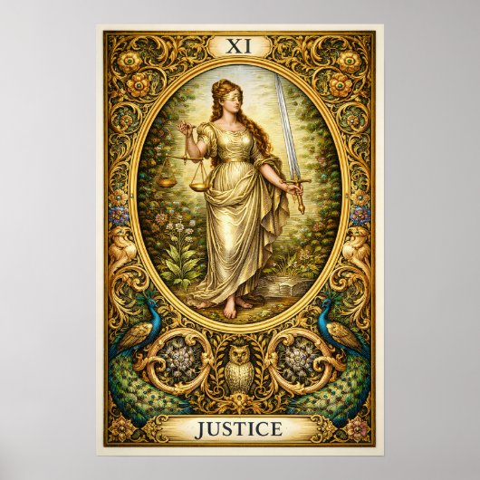 Poster Justice Carte de Tarot XI – Or Pré-Raphaelite (Devant)