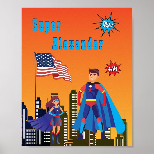 Poster Justice Superhero USA CUSTOM Colorée Flying (Devant)