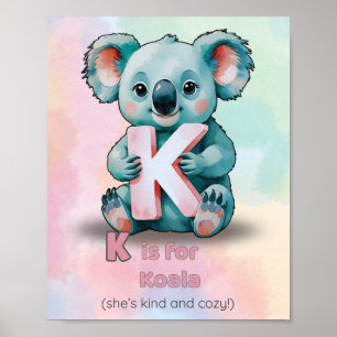 Poster K est pour Koala - joli Alphabet Wall Art pour Nur