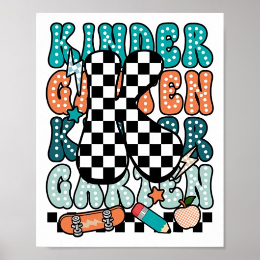 Poster K Kindergarten Teacher Checkered Back To School Ki (Devant)