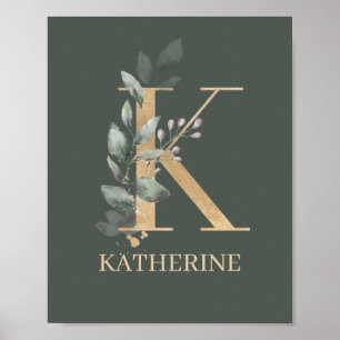 Poster K Monogramme Floral Personnalisé