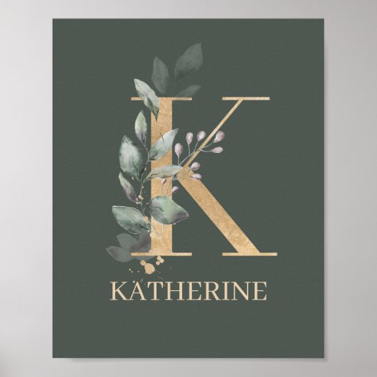 Poster K Monogramme Floral Personnalisé (Devant)