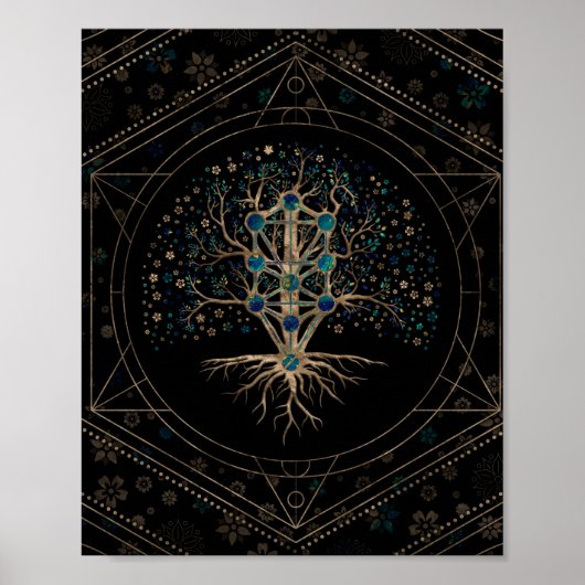 Poster Kabbalah The Tree of Life Marble and Gold (Devant)