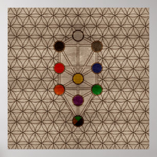 Poster Kabbalah The Tree of Life on wooden texture