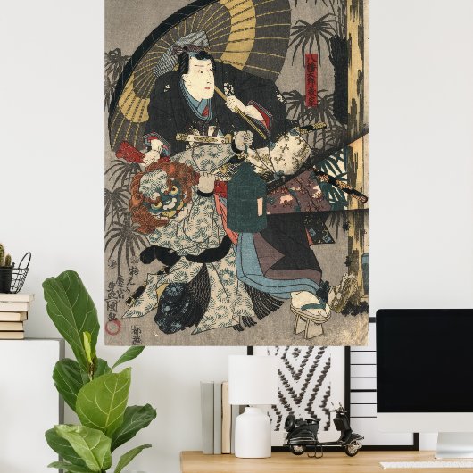 Poster Kabuki Acteurs Triptych 1847 gauche (Bureau à domicile)