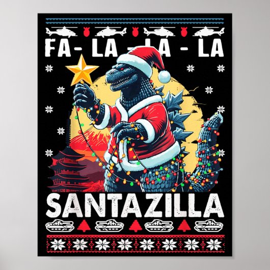 Poster Kaiju Christmas Santazilla Japanese Monster Dinosa (Devant)