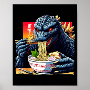 Poster Kaiju drôle mangeant un amant de monstre japonais