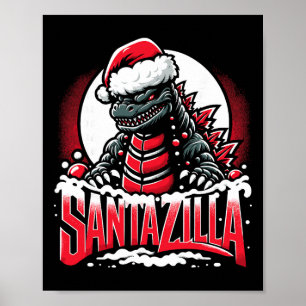 Poster Kaiju Noël Santazilla Monstre Japonais Dinosaure