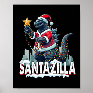 Poster Kaiju Noël Santazilla Monstre Japonais Dinosaure
