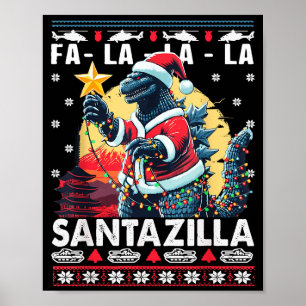 Poster Kaiju Noël Santazilla Monstre Japonais Dinosaure