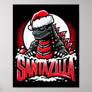 Poster Kaiju Noël Santazilla Monstre Japonais Dinosaure