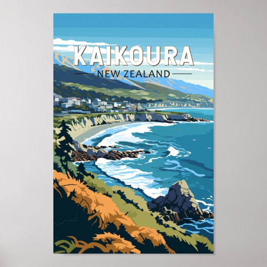 Poster Kaikoura New Zealand Travel Art Vintage (Devant)