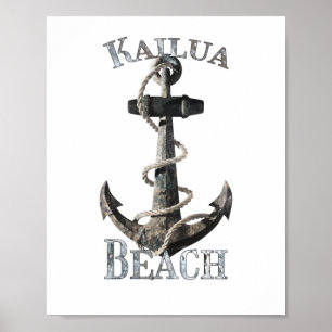 Poster Kailua Beach Hawaii vacances Ancre nautique
