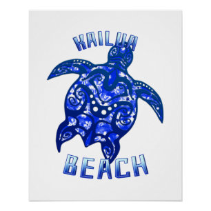 Poster Kailua Beach Hawaii Vacances Tortue Tribale