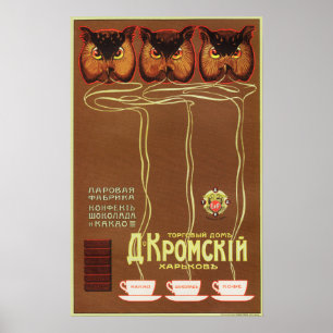 Poster KAKAO OWL Russe Lait Chaud Chocolat Boire Advert