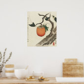 Poster Kakifrucht avec Grasshopper par Hokusai (Cuisine)