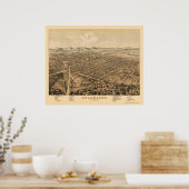 Poster Kalamazoo, MI Carte panoramique - 1874 (Cuisine)