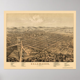 Poster Kalamazoo, MI Carte panoramique - 1874
