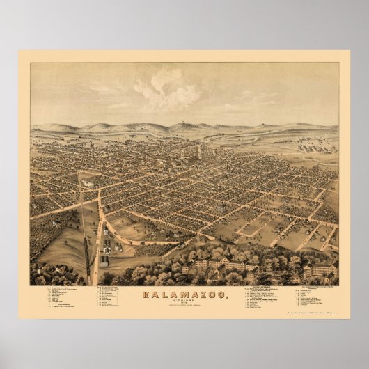 Poster Kalamazoo, MI Carte panoramique - 1874 (Devant)
