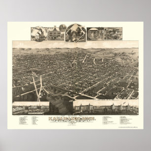 Poster Kalamazoo, MI Carte panoramique - 1883