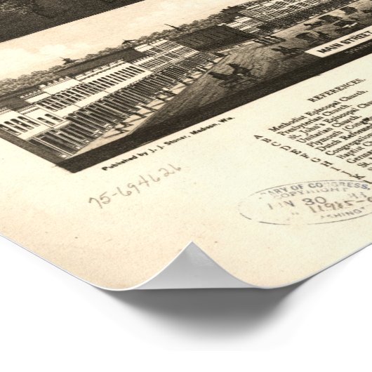 Poster Kalamazoo Michigan 1883 Antique carte panoramique (Coin)