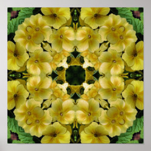 Poster Kaleidoscope à fleurs de Primrose jaune