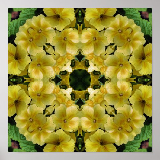 Poster Kaleidoscope à fleurs de Primrose jaune (Devant)