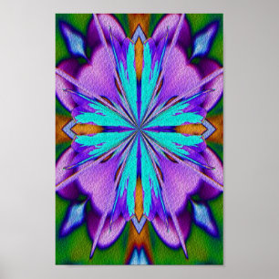 Poster Kaleidoscope Abstrait Violet Et Turquoise