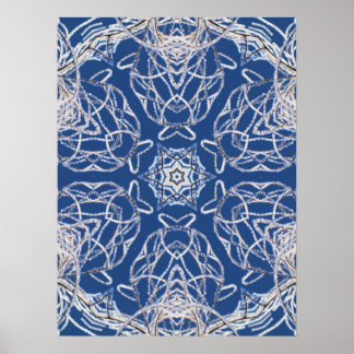 Poster Kaleidoscope Bleu clair, Blanc, Étoile simple