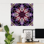 Poster Kaleidoscope de violet et de fleur cosmique magent<br><div class="desc">Ce design éblouissant présente un kaléidoscope d'inspiration cosmique aux formes pétales rayonnant dans les tons violet, magenta et rose doux. La toile de fond étoilée foncée renforce sa symétrie brillante, créant l'illusion d'une fleur céleste fleurissant dans l'espace. Des textures complexes et des reflets éclatants apportent profondeur et mouvement, ce qui...</div>