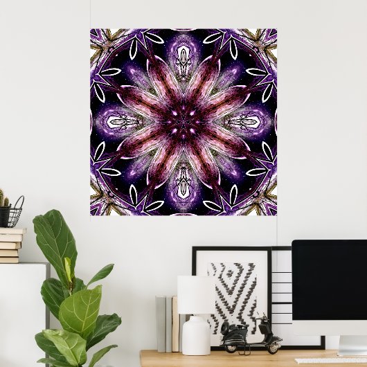 Poster Kaleidoscope de violet et de fleur cosmique magent (Bureau à domicile)