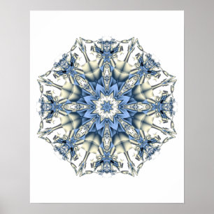 Poster Kaleidoscope Fractal Mandala Flocon de Neige Bleu