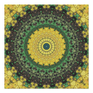 Poster Kaleidoscope jaune et vert Mandala Motif