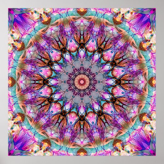 Poster Kaleidoscope Mandala Psychédélique Vibrant (Devant)