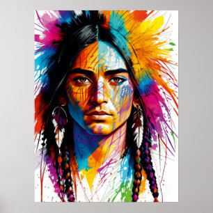 Poster Kaleidoscope tribal : Portrait autochtone coloré