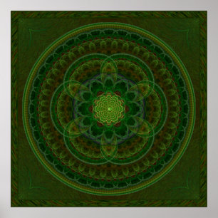 Poster Kaleidoscope vert florissant