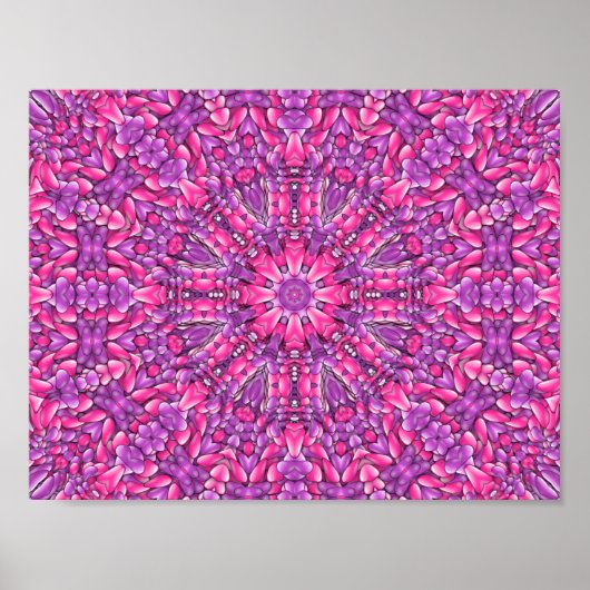 Poster Kaleidoscope Vintage rose et violet (Devant)