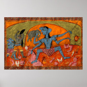 Poster Kali aux teintes bleues tuant des démons