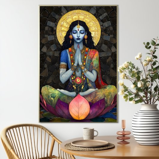 Poster Kali dans la méditation : Mosaic Blue Gold Goddess
