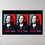 Poster Kamala Harris 2024 Pop Art Triptych History<br><div class="desc">Kamala Harris 2024 Campagne électorale affiche pop art style du candidat en triptyque avec un texte. Parfait pour soutenir le démocrate Kamala Harris à la présidence.</div>