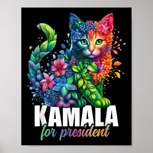 Poster Kamala Harris Président Cute Cat Floral Femini (Devant)