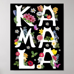 Poster Kamala Harris Vintage Floral Cat Lettres Président