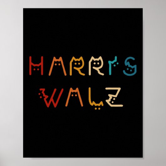 Poster Kamala Harris Walz Walz Valse 2024 Chat Lettering  (Devant)