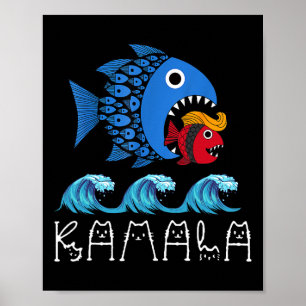 Poster Kamala sur Trump Vague Bleue Gros Poisson Mange Pe