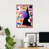 Poster Kandinsky - Cubisme Abstrait avec rose et blues (Bureau à domicile)