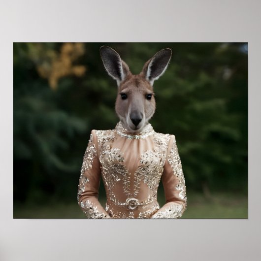 Poster Kangaroo à la mode en tenue Couture (Devant)