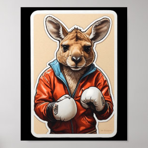 Poster Kangaroo Boxer Design - Playing Boxing Kangaroo Ar