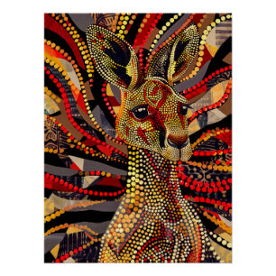 Poster Kangaroo rouge en style Art aborigène
