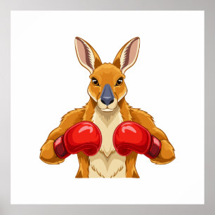 Poster Kangourou animé avec des gants de boxe rouges