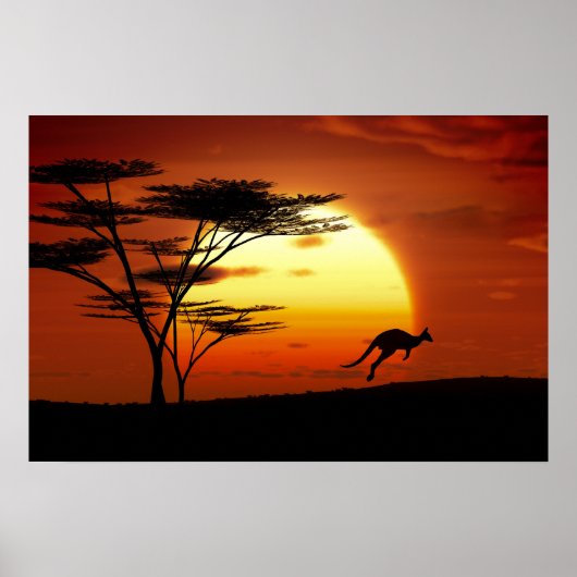 Poster kangourou au coucher du soleil (Devant)
